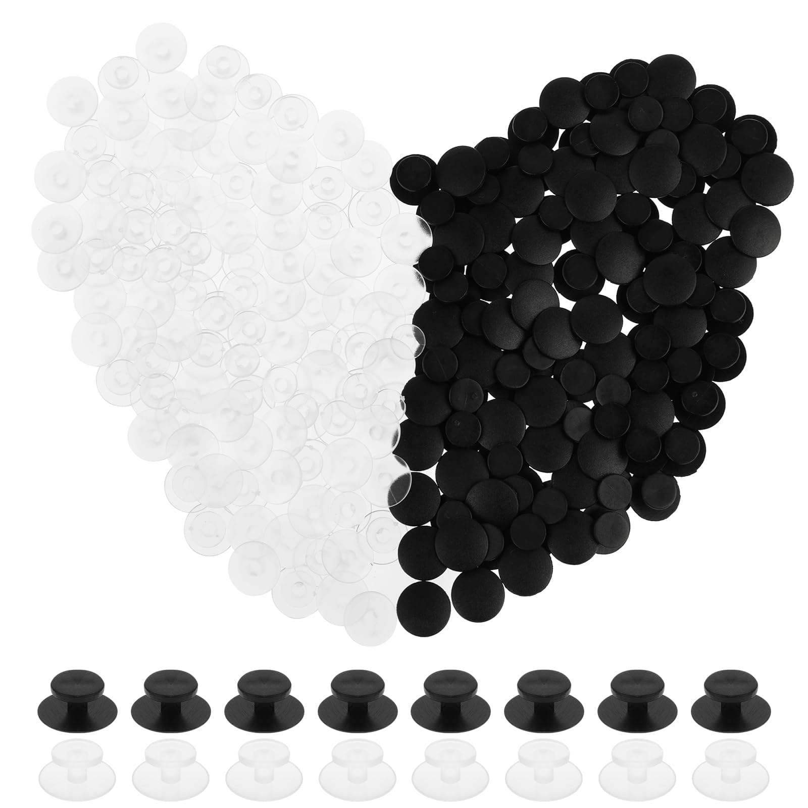 200 PCS Buttons for Buckle Plastic Round Buttons Mixed 2 Colors Black and Transparent Shoe Charm Backs for DIY Shoes Accessories