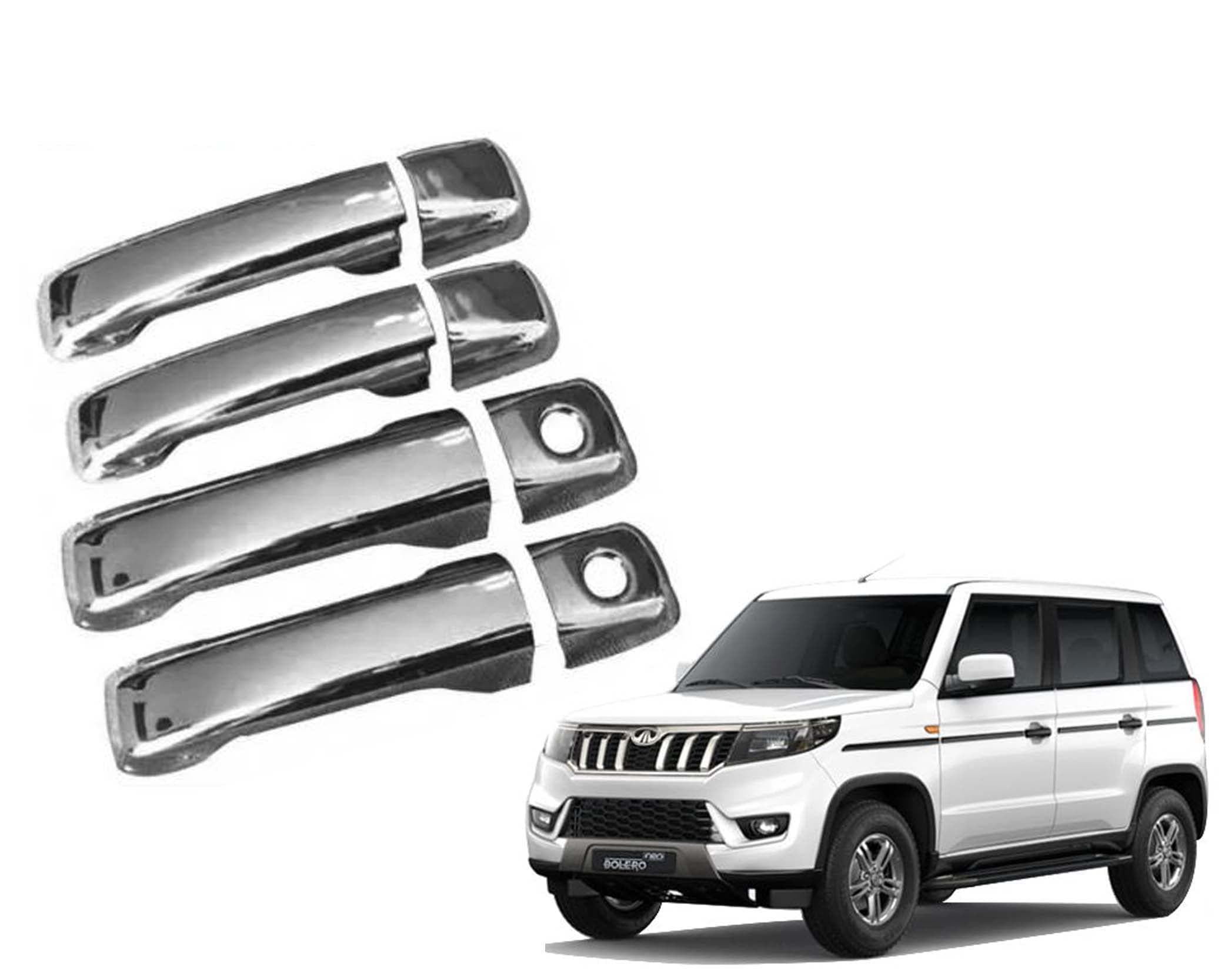 Auto E-Shopping Car Handle Latch Cover Scratch Guard Chrome Finish Front Rear Compatible for Mahindra Bolero Neo 2021 Onward Set of 4 Pieces