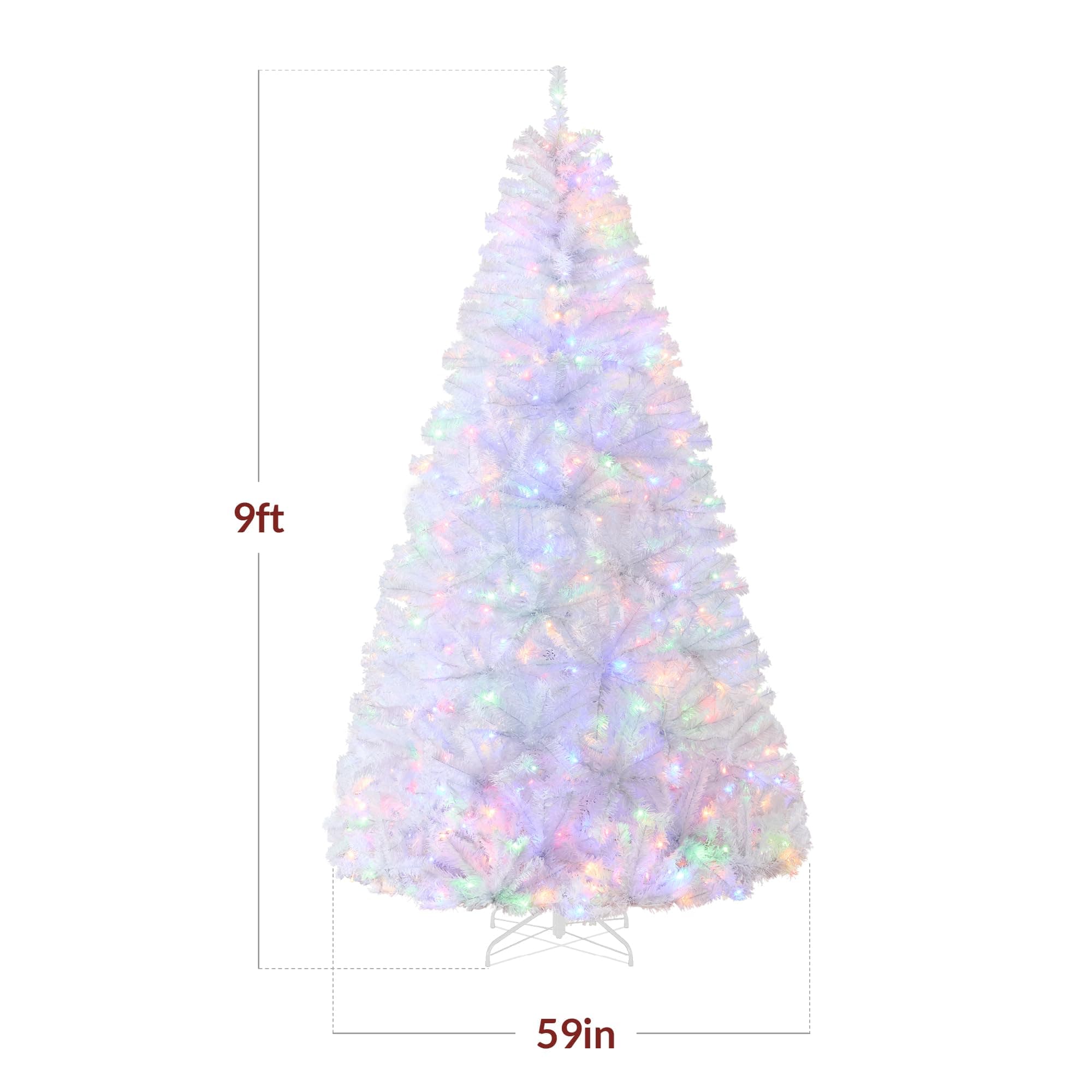 Best Choice Products White Christmas Tree 9ft Pre-Lit Artificial Pine Tree Premium Holiday Decoration w/ 2-in-1 Multicolored Lights, Metal Stand
