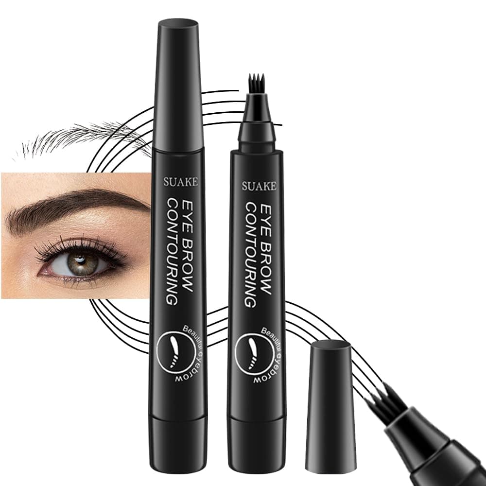 evpct 2Pcs Black Magic Microblading Eyebrow Contouring Pen Pencil, 4 Tipped Precise Brow Pen with Sponge Micro-Fork Tips Applicator, Create Natural Looking Brows Eyebrow Makeup Long Lasting