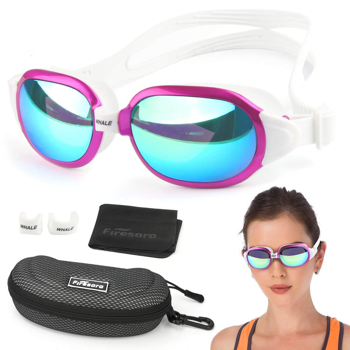 Firesara Swim Goggles, No Leaking Large Frame Wide View Pool for Women Men