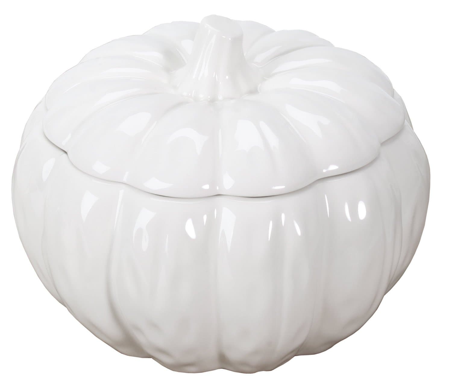 Ceramic Pumpkin Round Soup Bowl Container with Fitting Lid White