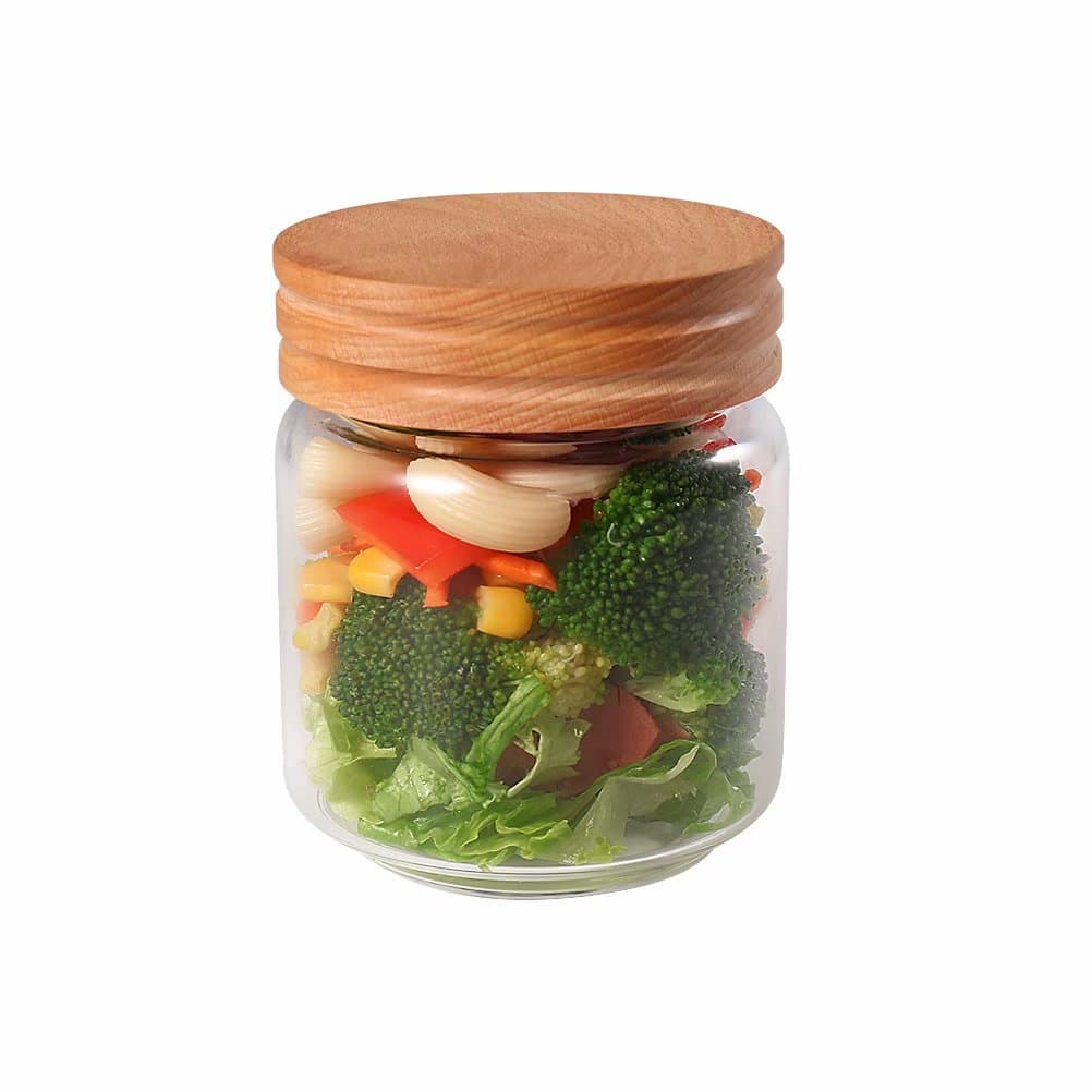 77L Mason Jar, 11.14 FL OZ (330 ML), Multi-Purpose Mason Jar Canning with Wooden Lid and Regular Mouth - Clear Glass Airtight Food Storage Container for Dry Foods, Drinks, Coffee, Candy and More