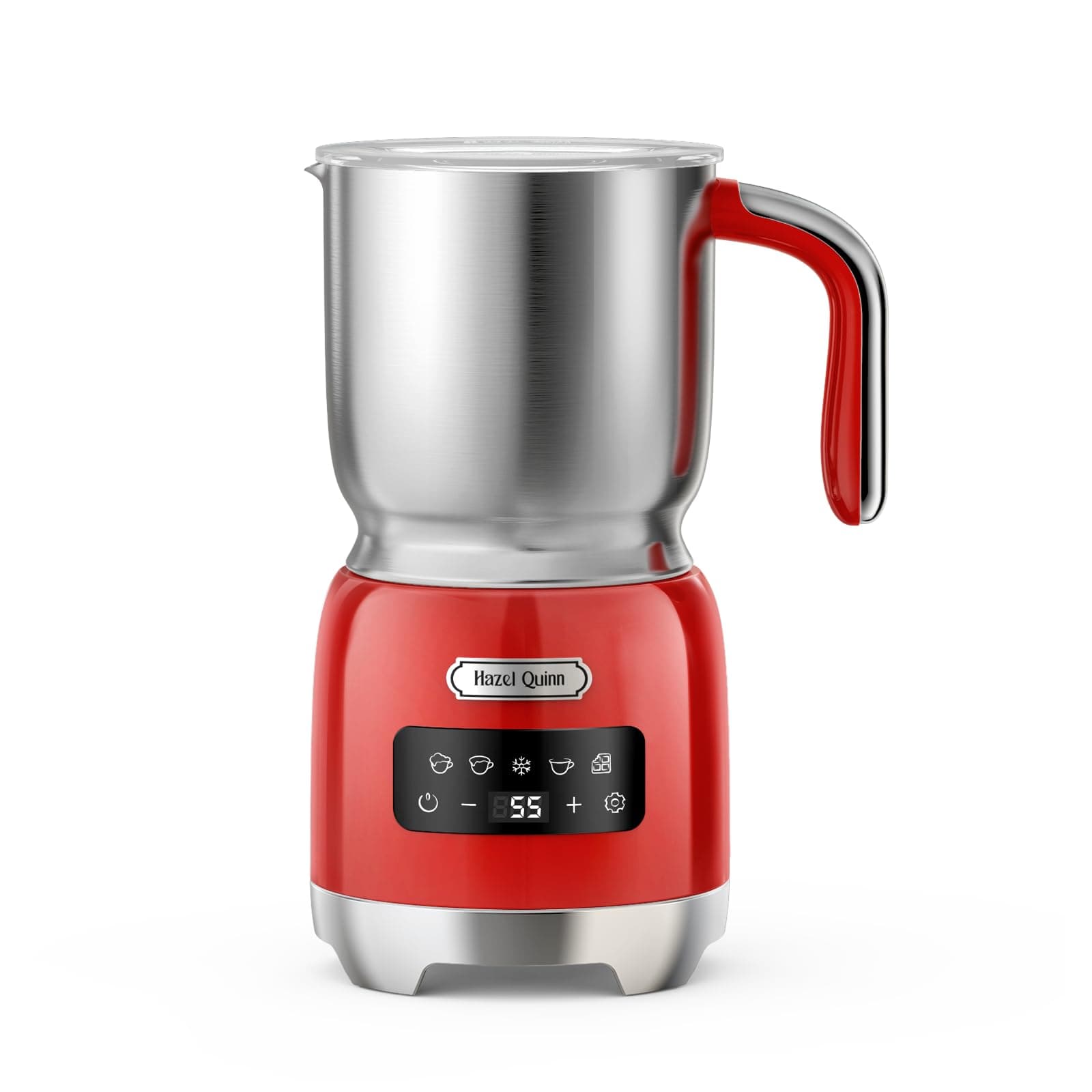 Hazel Quinn Milk Frother, 5 Functions, Variable Temp and Thickness Frother and Steamer, Detachable for Dishwasher Safe, 400ML/13.5OZ for Hot & Cold Latte, Cappuccino - Ruby Red