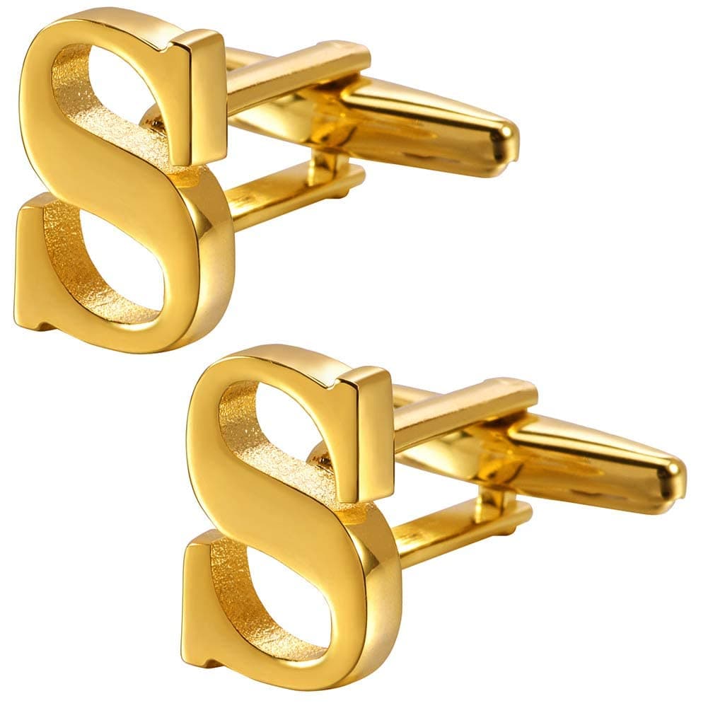 A-Z Initial Cufflink for Men, Classic 18k Gold Silver Black Letter Alphabet Monogram Cuff Links for Wedding Business Party Party