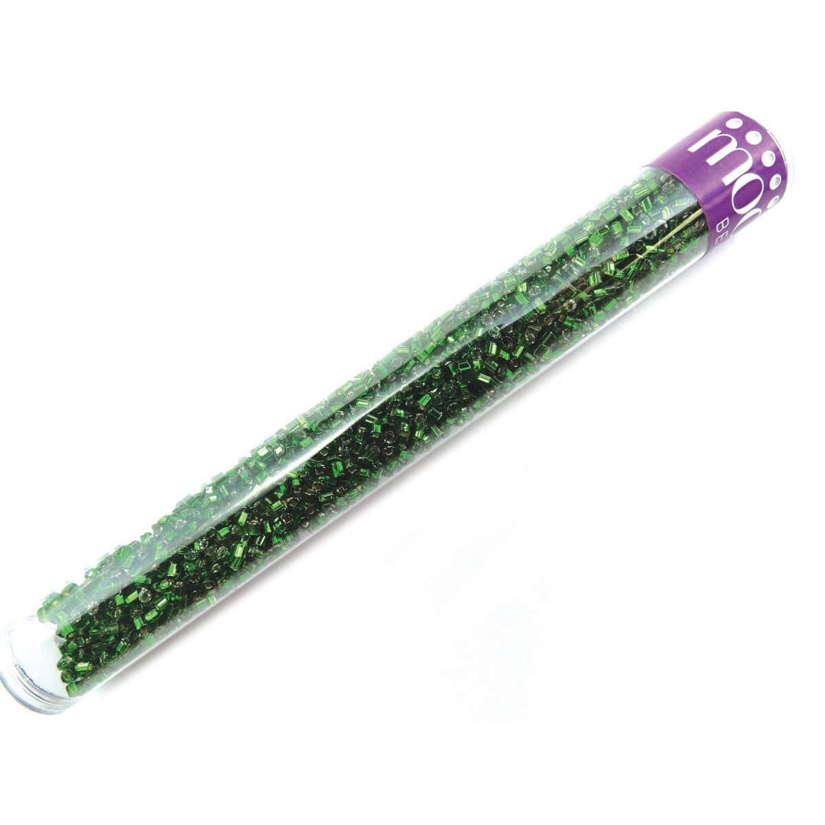 BUGB-57061 5.5-Inch Bugle Seed Beads Tube, 3mm, Emerald Silver Lined