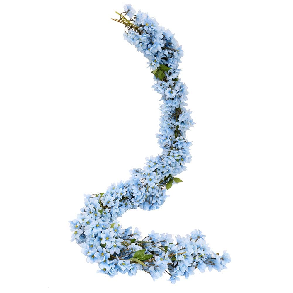 2 x 5.7 ft Artificial Sakura Cherry Blossom Hanging Flowers Vine Fake Sakura Garland Home Garden Wedding Party Decoration (Blue)