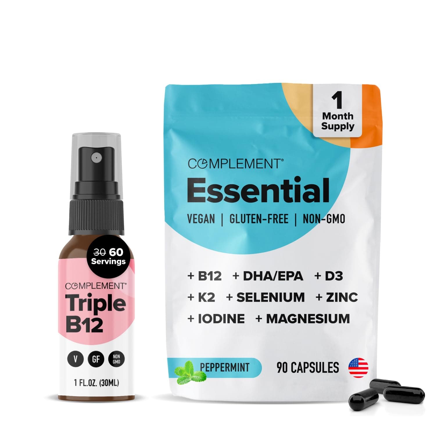 Complement Essential Vegan Multivitamin & Triple B12 Spray Bundle – Comprehensive Nutritional Support for Plant-Based Diets