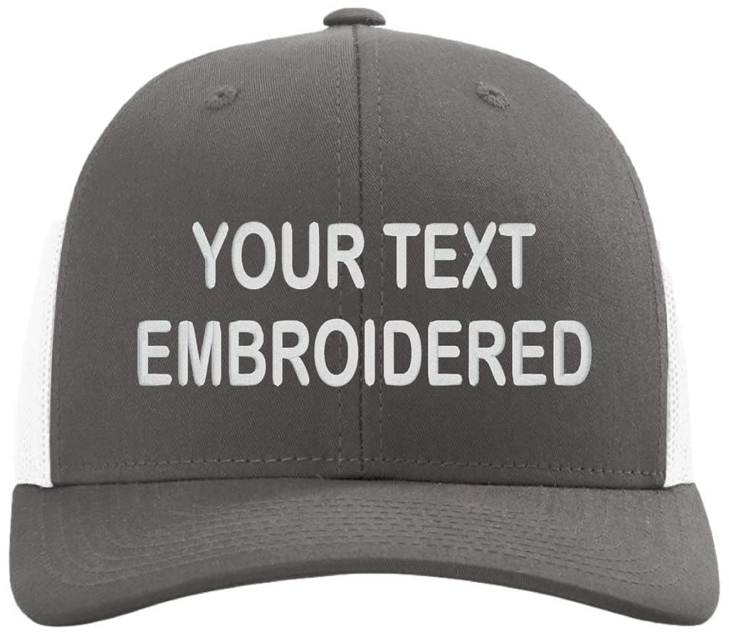 Your Custom Text Embroidered on Richardson 115 Hat Low Profile Trucker Mesh Snapback Cap