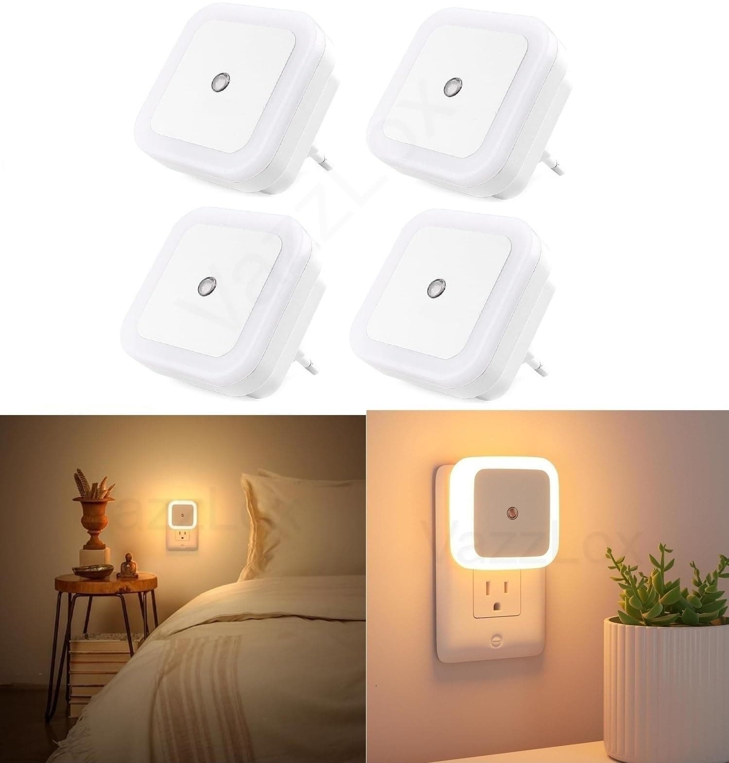 Night Lamp for Bedroom 4PCS Smart Sensor Automatic ON/OFF Dim LED Light Energy Saving 0.5W Night Light Long Life Plug in Bed Lamps for Bedroom Lights for Hallway Stairs Kitchen Bathroom (Warm)
