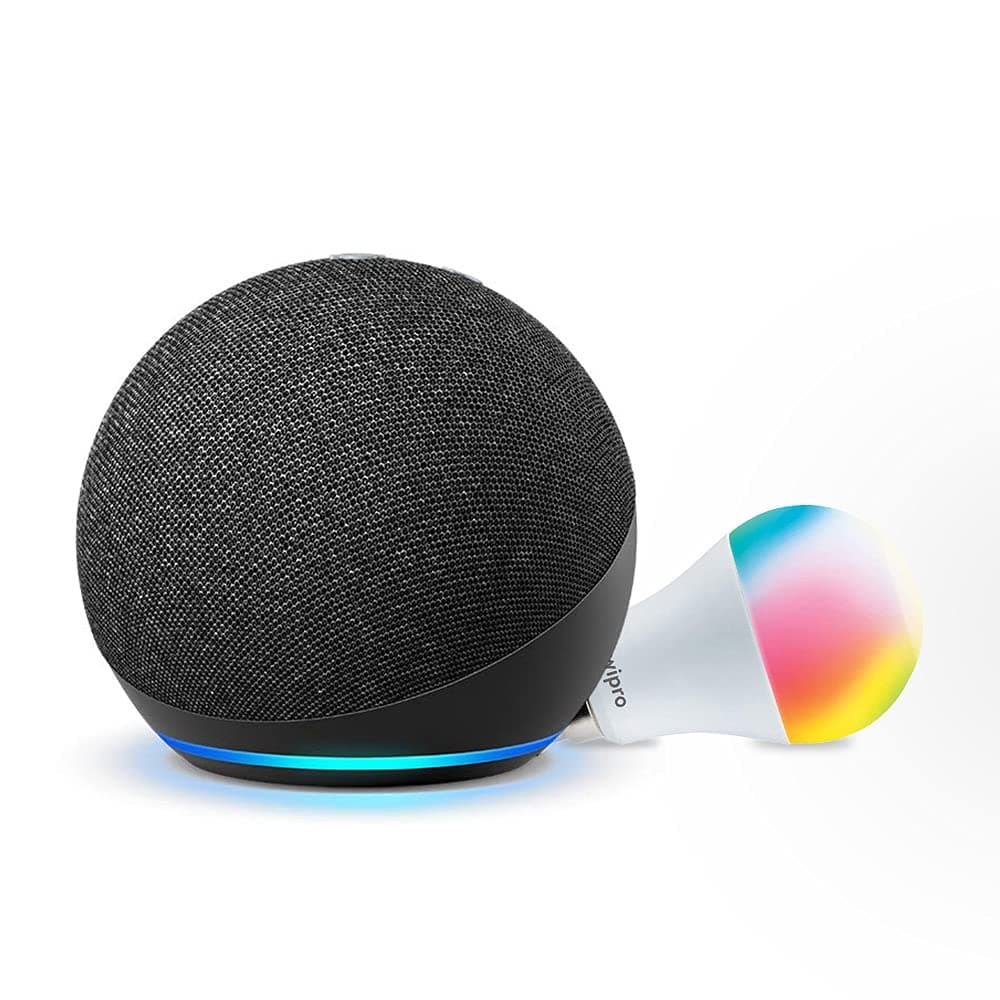 Amazon Echo (4th Gen, Black) Smart Home combo with Wipro 9W LED smart color bulb
