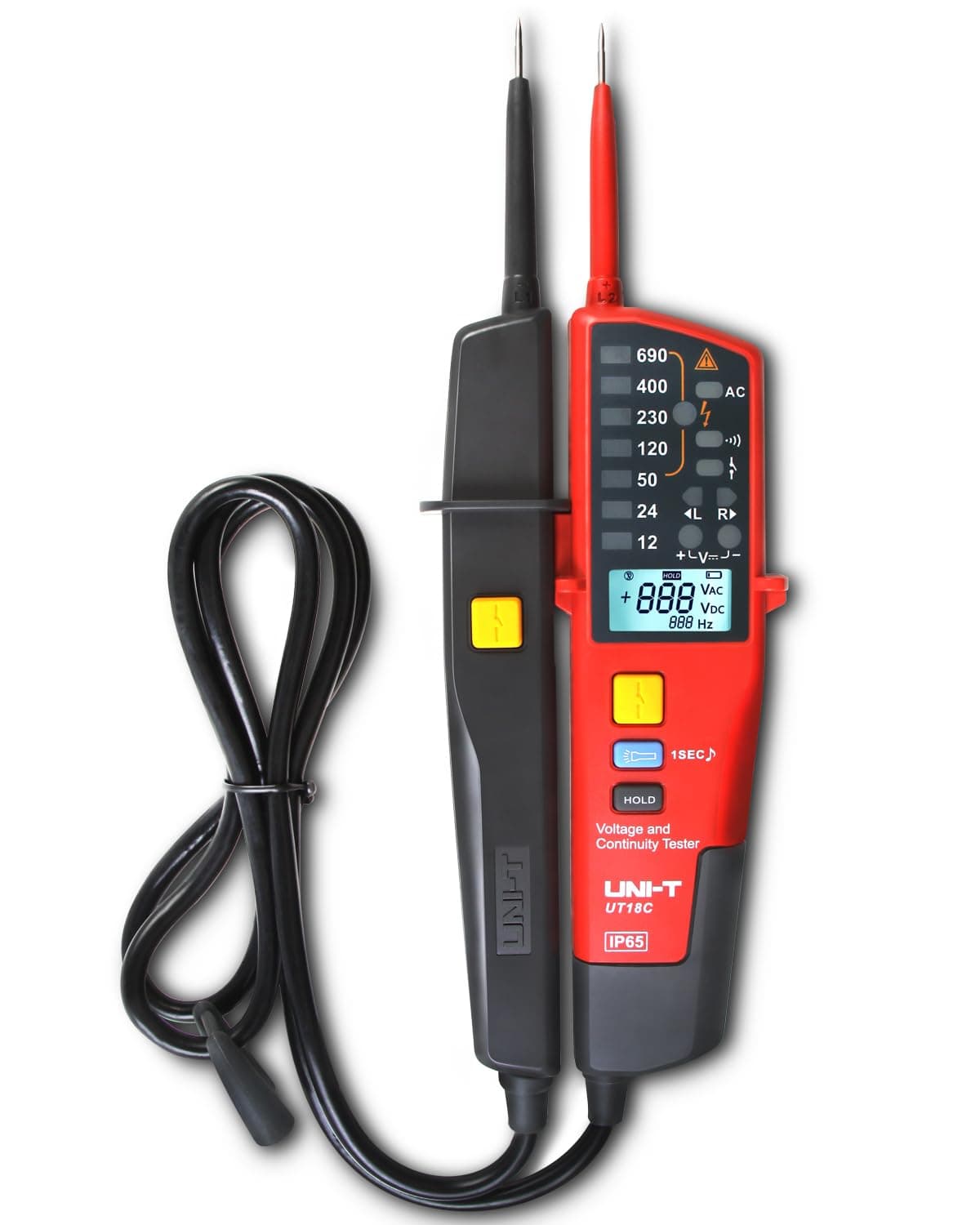 UT18C Waterproof Continuity & Voltage Meter, Multifunction Digital Tester for 12V~690V AC/DC with Automatic Range and LCD Display