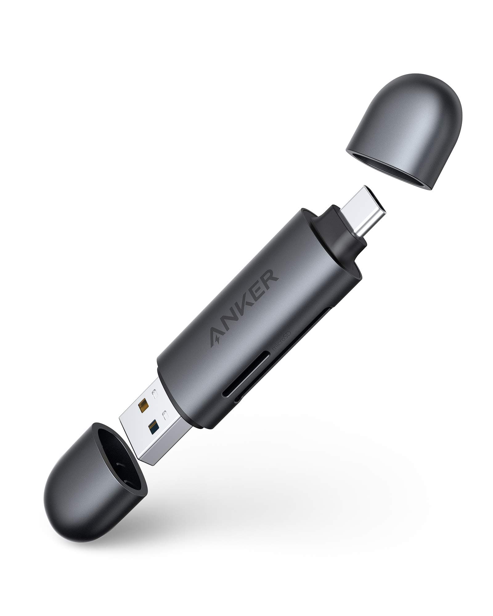 USB-C and USB 3.0 SD Card Reader, PowerExpand+ 2-in-1 Memory Card Reader with Dual Connectors, for SDXC, SDHC, (Micro) SD, MMC, RS-MMC, Micro SDXC, Micro SDHC, and UHS-I