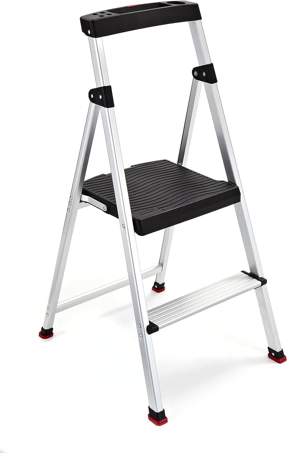 Rubbermaid 2-Step Ladder, Aluminum Lightweight Folding Step Stool with Project Top, Silver, Tested to US Safety Standards, No Assembly Required