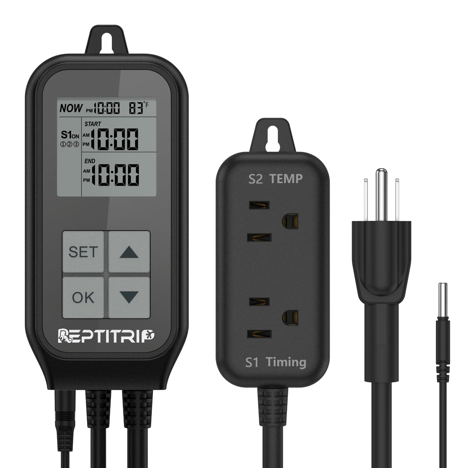 Reptile Thermostat, Light Timer for Temperature and Lighting Control, Day-Night Timer Thermostat with Reptile Thermometer for UVB Light, Heat Lamp, Heating Pad, 10A 1250w