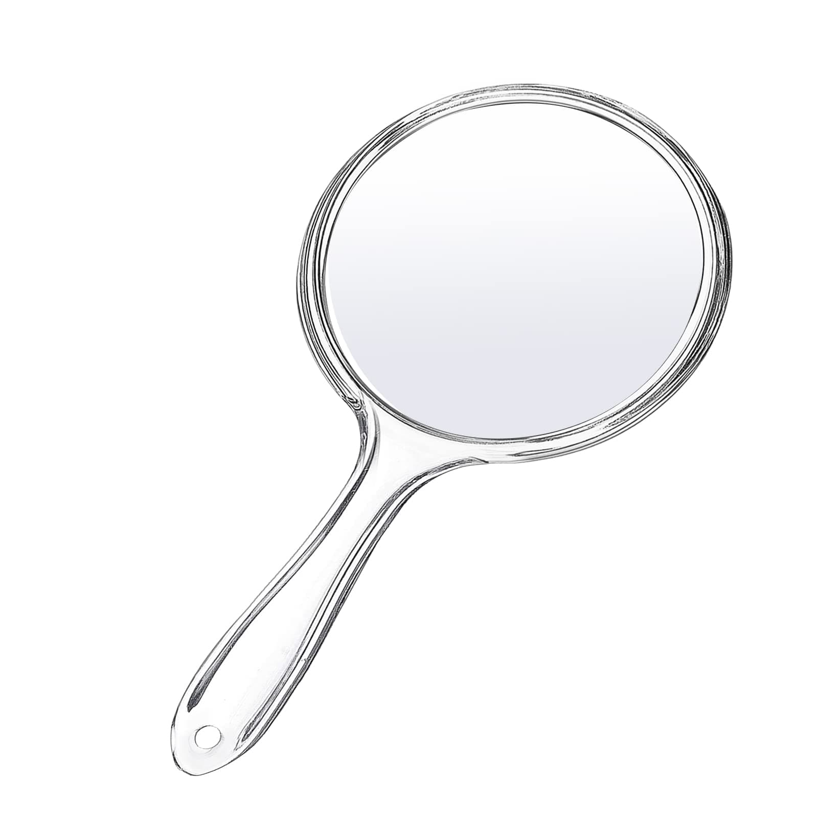 D Handheld Mirror with Handle 3.9" W x 8.3" L Hand Mirror Small Doule Sided Magnifying Mirror 1X 2X, Handle Makeup Mirror, Acrylic Handheld Mirror Rounded Shape, Transparent 1 PCS