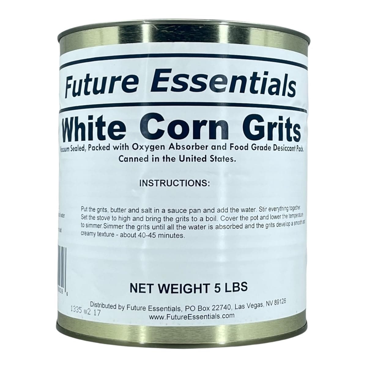 White Corn Grits #10 Can – Old-Fashioned Natural Corn Grits for Long Term Storage with 30-Year Shelf Life – Made in the USA for Emergency Prep & Everyday Cooking, 5 Lbs
