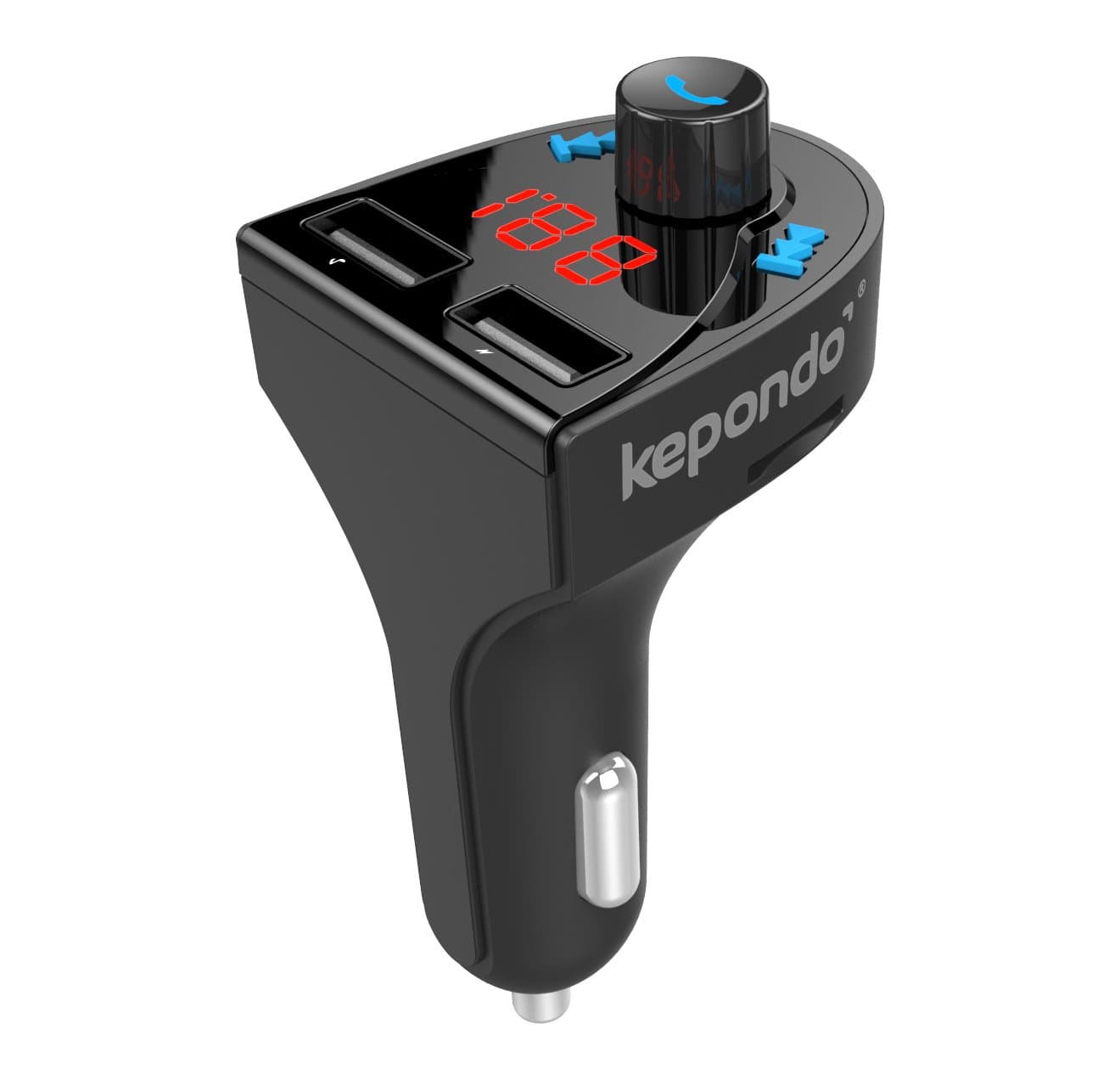 FM Transmitter, Kepondo Car MP3 Player Bluetooth FM Transmitter Handsfree Car Kit Wireless Radio Audio Adapter with Dual USB 5V 2.1A USB Charger, TF Card Slot, USB Flash Drive Port - Black