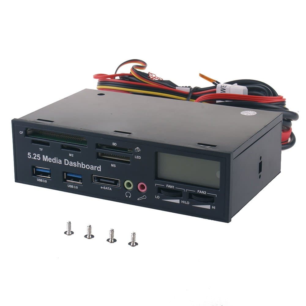 WANLONGXIN WLX-525F 5.25 Inch Multi-function USB3.0 LCD eSata Card Reader Temperature Media Dashboard Front Panel Fan