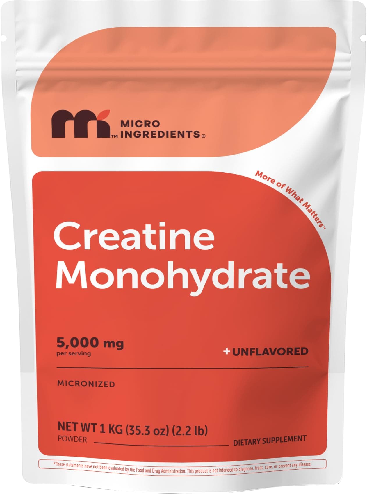 Micro Ingredients Creatine Monohydrate Powder 1 kg (2.2 Lbs), 5000mg Per Serv, Micronized Creatine Powder, Unflavored, No Filler, Keto & Vegan, Easy Dissolve, Pre Workout for Women & Men*