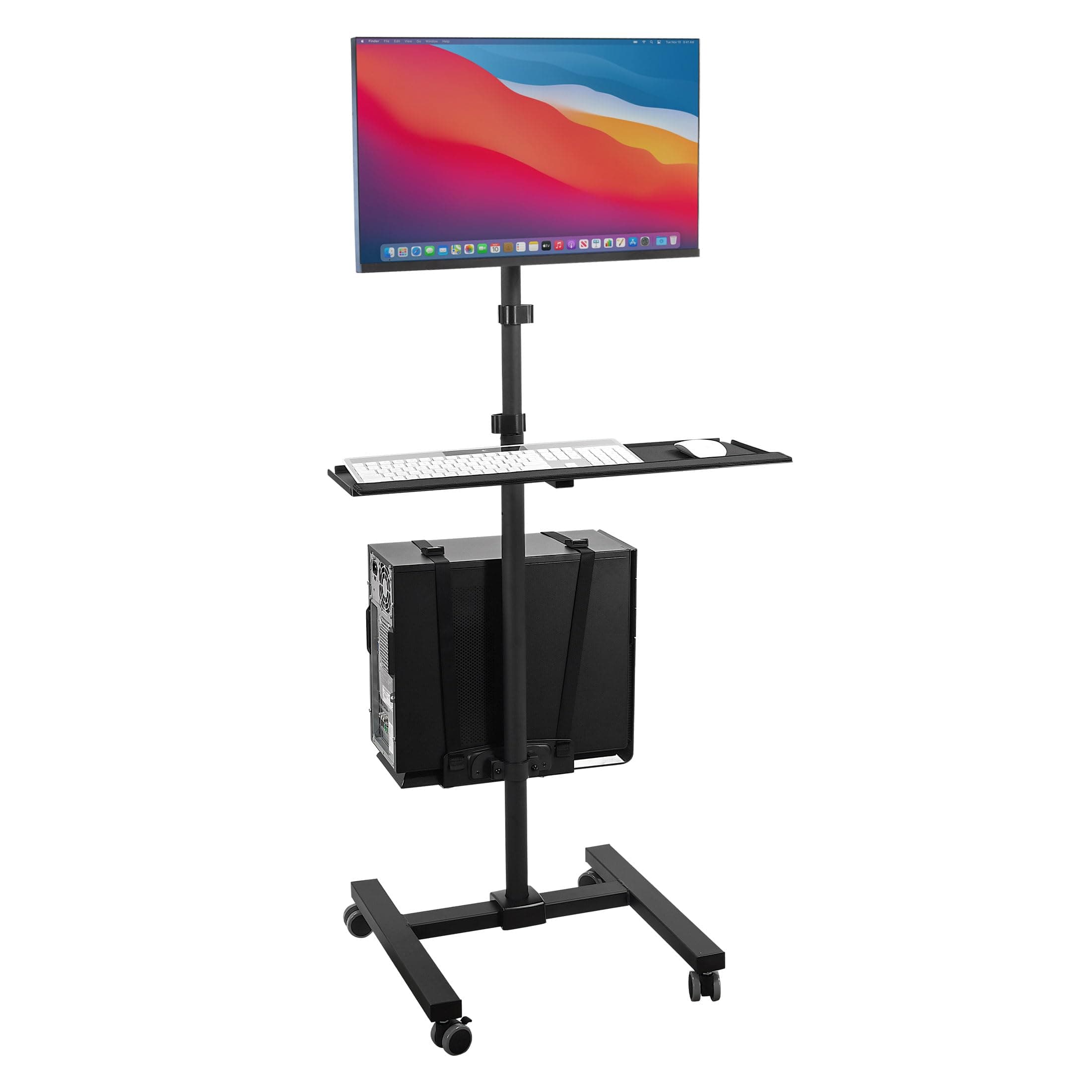 Mount-It! Computer Cart, Rolling Computer Desk, Mobile Desk Workstation with Monitor Mount, Screen Up to 32" Screen, Full Keyboard Tray, Floating Adjustable CPU Holder, Standing Computer Cart Height