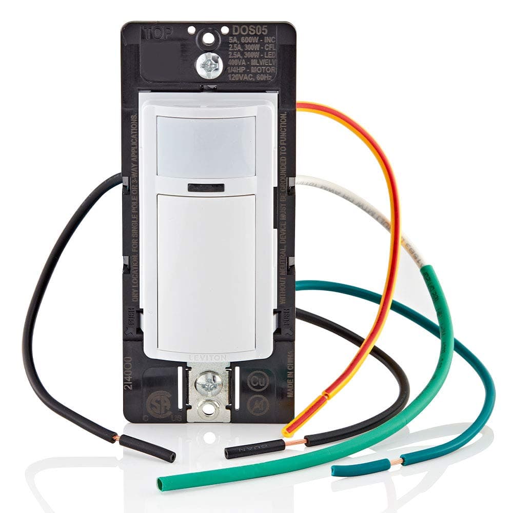 Motion Sensor Light Switch, Motion Activated, Auto-On/Auto-Off or Manual-On, 5A, No Neutral Wire Required, Single Pole or 3-Way, DOS05-1LZ, White/Ivory/Light Almond