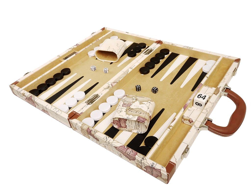 New! - 15-inch Luxurious Map Backgammon Set - White Board