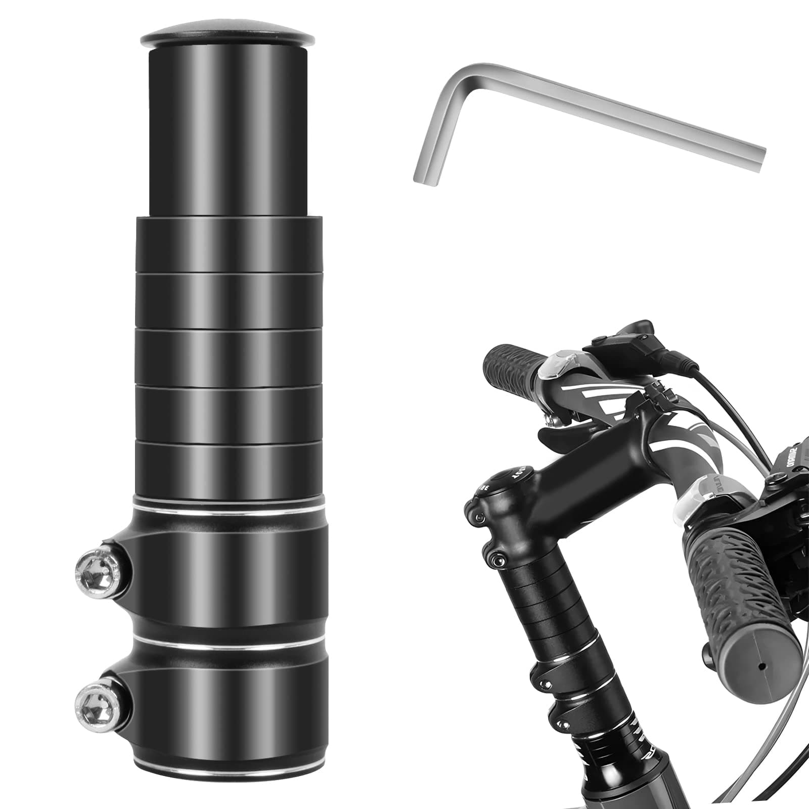 SweetoneBike Stem Riser Adjustable Bicycle Handlebar Extender Increases Bar Height Up to 5.3" for Most Bicycle Road Bike, MTB, BMX, Cycling (1-1/8" Black)