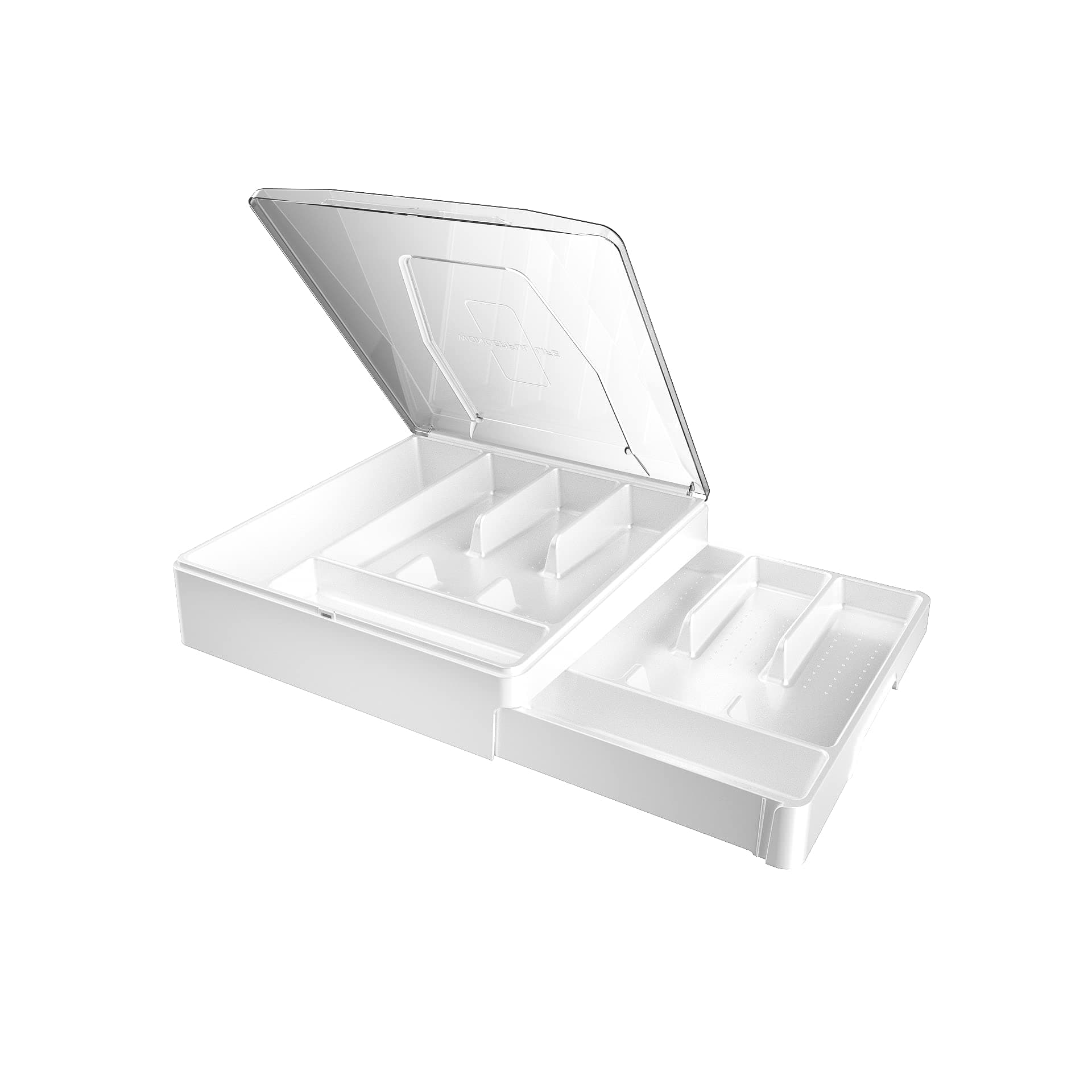 Double Layer Silverware Tray with Lid, Drawer Organizer for Utensil Tray, Cutlery Storage Holder with Cover, White