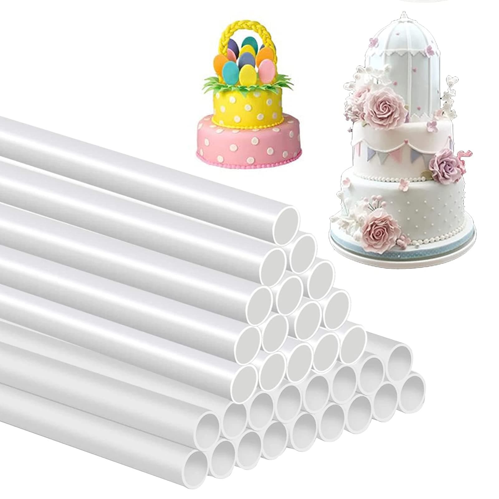 28-Piece Plastic Cake Support Set, 0.4" Inch White Round Dowels, 9.5" Long for Tiered Cake Construction