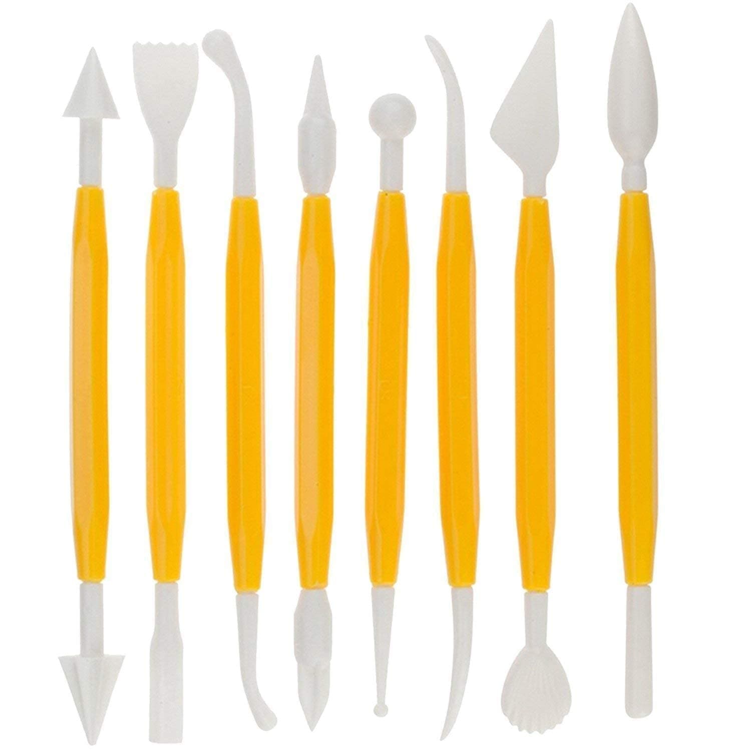 Art Ranger Plastic Ceramic Pottery Tools Set Of 8,Double Heads Clay Modelling,Sculpting,Shaping,Fondant Cake Decorating,Polymer Tools For Art&Craft Supplies For Kids,Artist (Random Color),Yellow