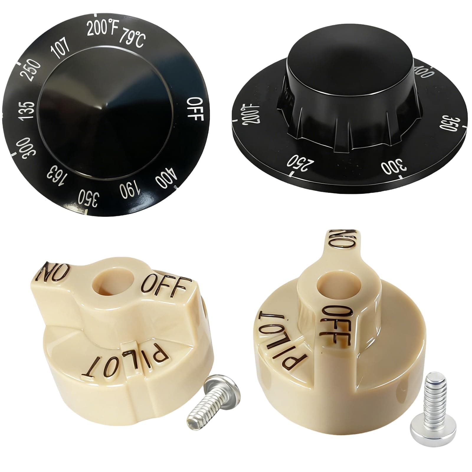 MCAMPAS 2 Pack Control Valve Beige Pilot Dial Knob and 200-400°F Thermostat Knob for Fryers, Range, Braising