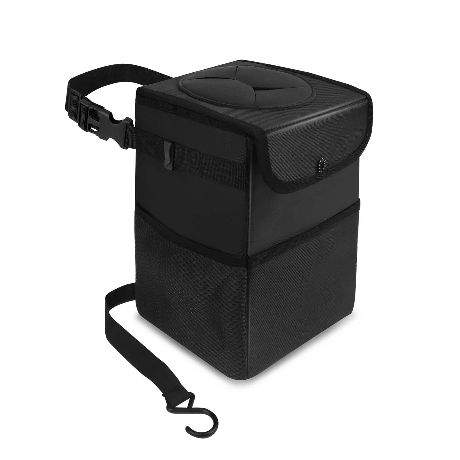 Car Trash Can - Vehicle Garbage Bag with Lid,Foldable Auto Trash Bin Container with Storage Pockets,High Capacity&Leakproof,Black (Black)
