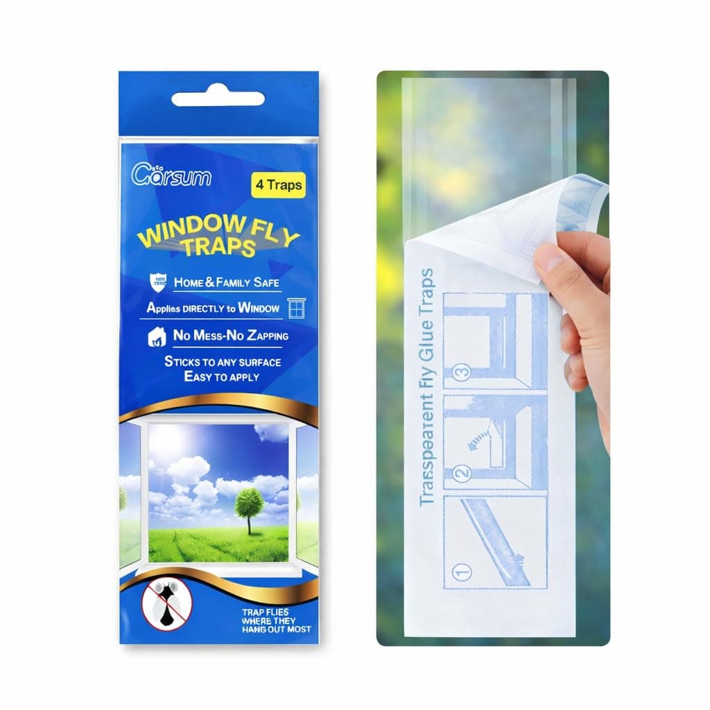 Garsum Window Fly Traps Indoor, Fly Paper Bug Sticky Strips, House Fly Killer Window Decal Non-Toxic,12 Pack