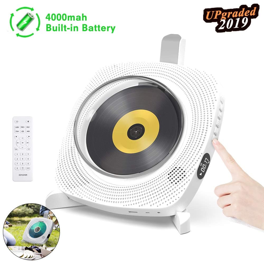 GEEKERA Portable CD Player Bluetooth, Rechargeable Wall Mountable Bluetooth MP3 Music Player Home Audio Boombox with Remote Control USB FM Radio 4000mAh Battery HiFi Speakers Headphone Jack AUX Cable