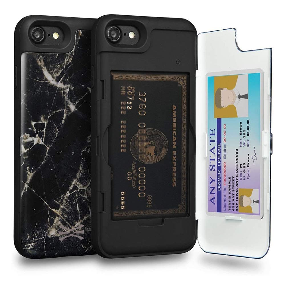 TORU CX PRO for iPhone SE 2022 / SE 2020 / iPhone 8 / iPhone 7 Case Wallet | Protective Shockproof Heavy Duty Cover with Hidden Card Holder & Card Slot | Plastic Mirror Included - Marble