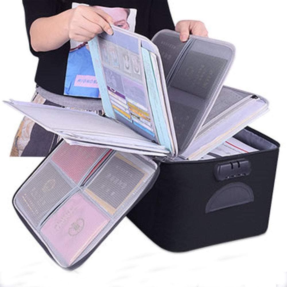 Large Capacity Safe ID Bags with Code Lock, Freely Detachable Compartment File Bag, Oxford Document Organizer for Home (Certificates,Bank,Cards, Jewelry) and Office Filing and Travel (Black)