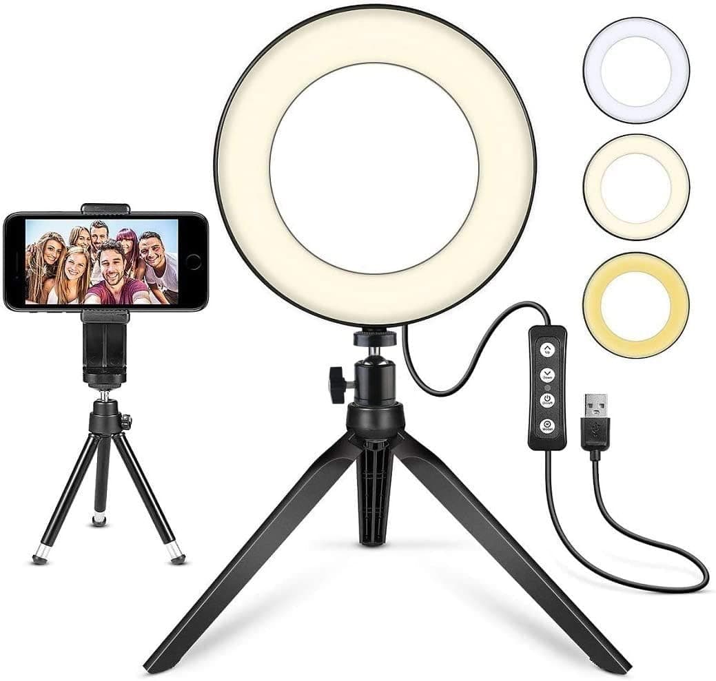MACTREM LED Ring Light 6" with Tripod Stand for YouTube Video and Makeup, Mini LED Camera Light with Cell Phone Holder Desktop LED Lamp with 3 Light Modes & 11 Brightness Level (6")
