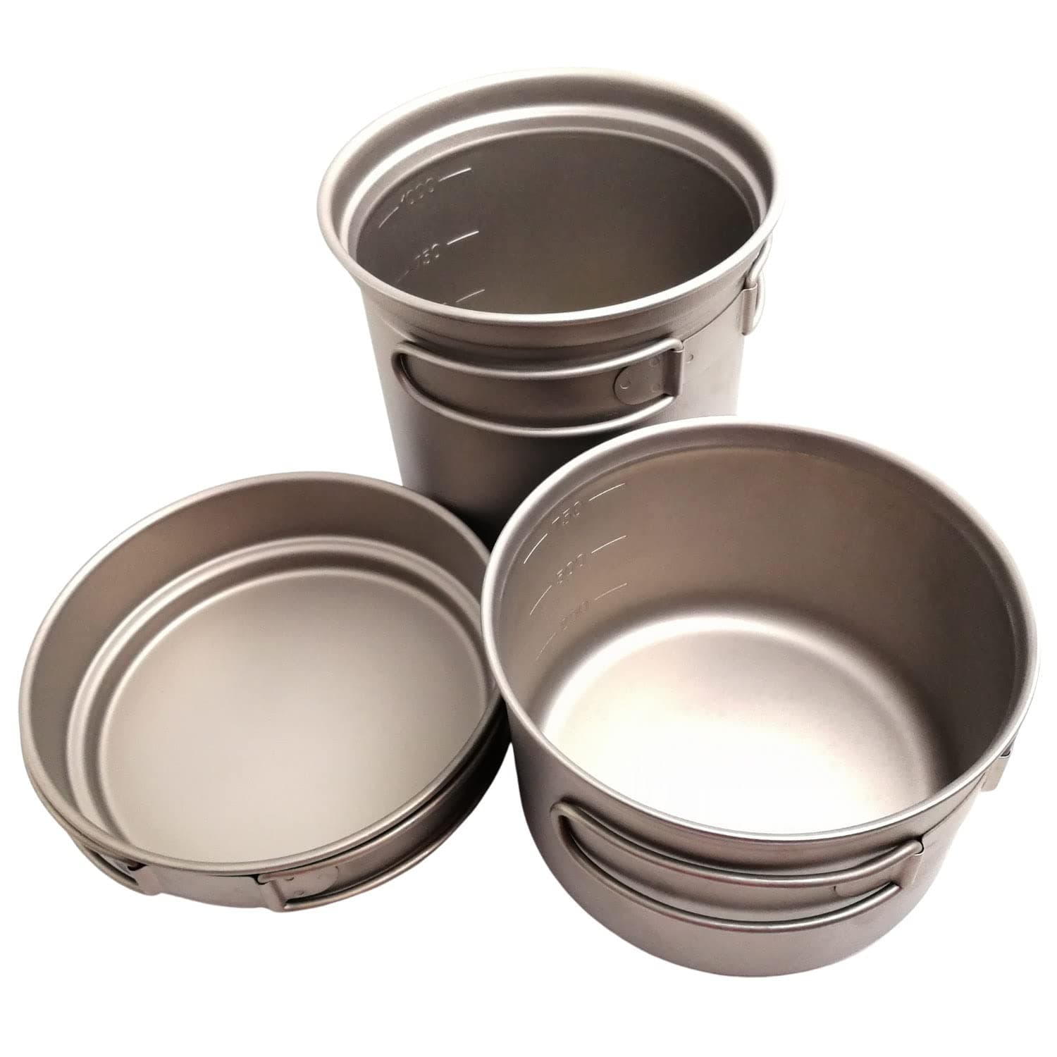 RISON Titanium Camping Cooking Set/Pot and Pan with Mesh Bag Hiking Picnic Outdoor Home Cookware with Handle Mug Sport Set-2.4L