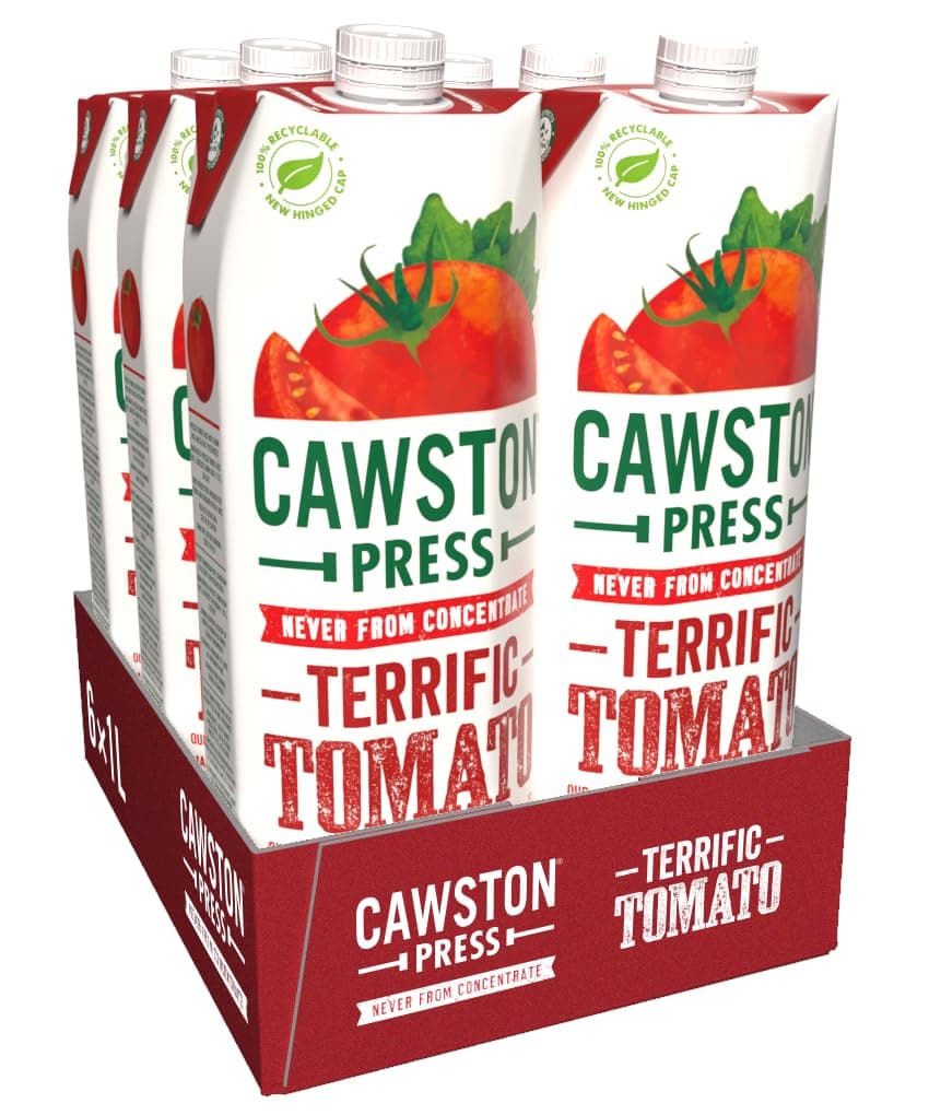 Tomato Pressed Juice - 1 Litre Pack of Juice Cartons All Natural – Vegan – No Added Sugar - Blended with a Squeeze of Lemon (Pack of 6)