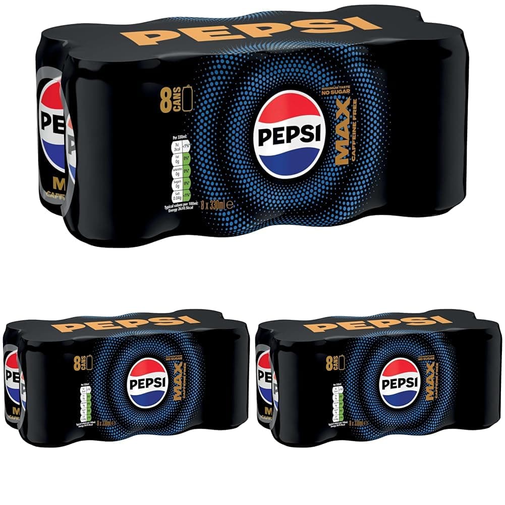 Pepsi Max No Caffeine & No Sugar Soft Drinks, 8 x 330ml (Pack of 3)