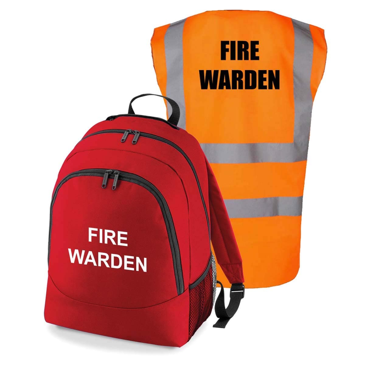 Workplace Fire Warden Backpack Kit - Printed Red Documents & Equipment Rucksack Bag with Hi Visibility Printed Vest