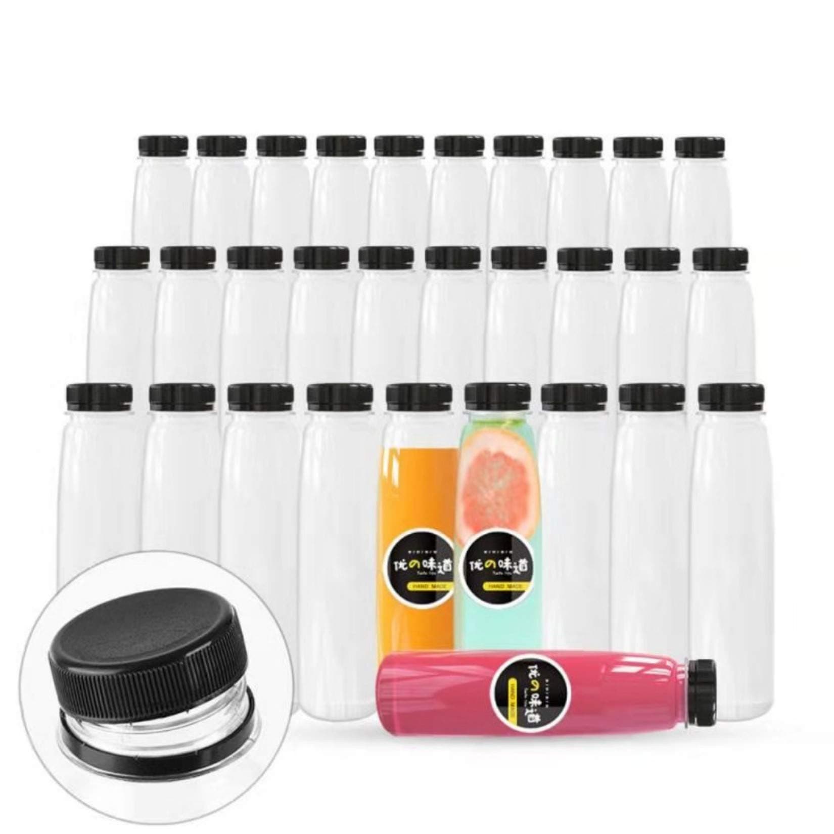 Holotap 54 Pack 7OZ Plastic Bottles with Caps, Empty PET Disposable Plastic Juice Bottles Bulk for Liquids with Black Tamper Evident Lids (7 OZ, Black)