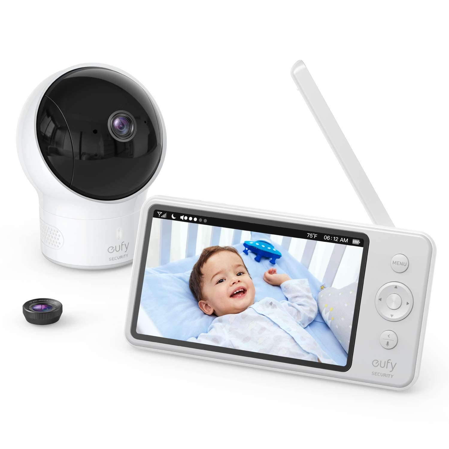 eufy Security Baby Monitor Spaceview E110 with Security Camera and 2-Way Audio, 720p HD Resolution, Night Vision, 5" Display, 110° Wide-Angle Lens Included, Lullaby Player, Sound Alert (Renewed)