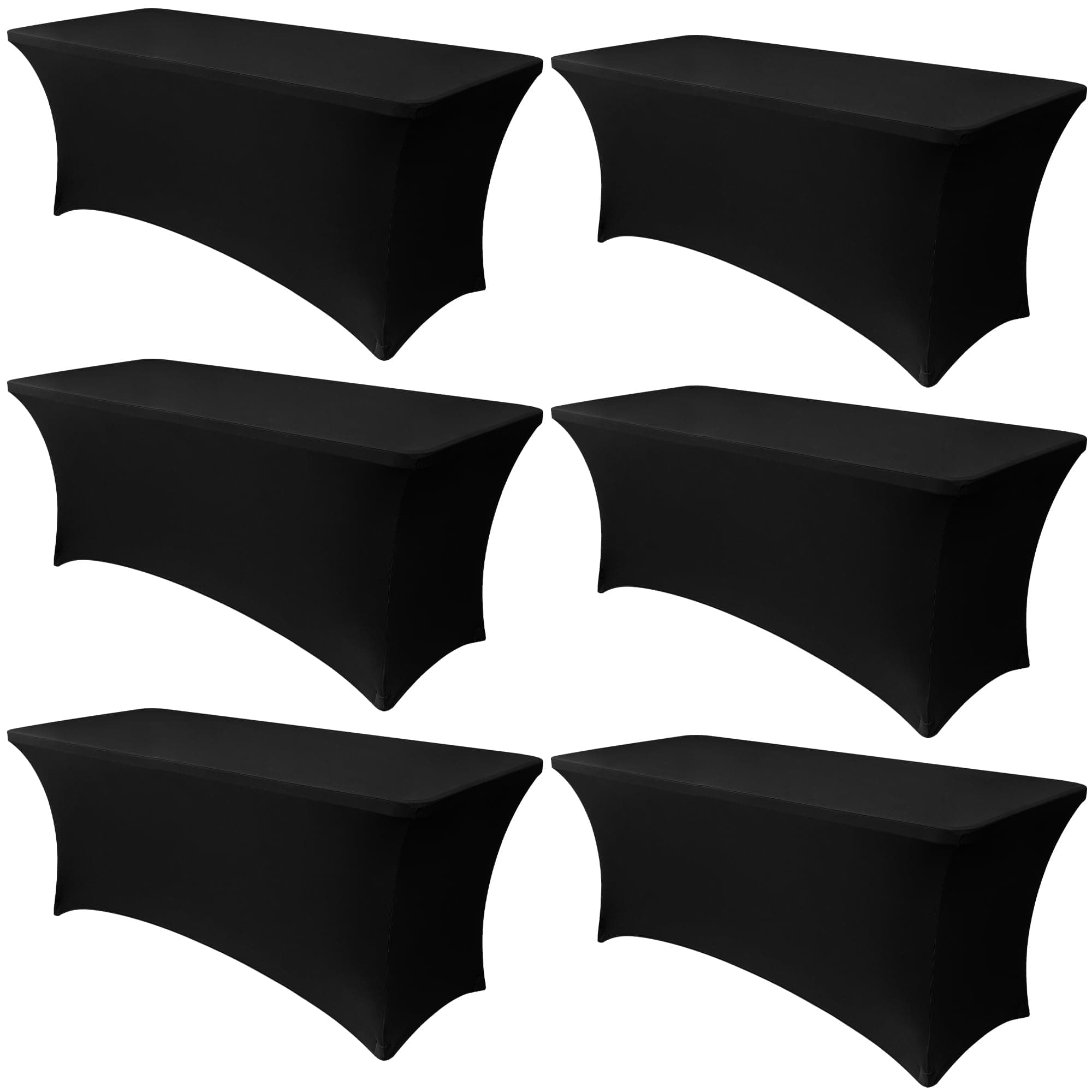 6 Pack Stretch Spandex Table Covers for 6 Foot Tables - 6 FT Universal Rectangular Fitted Tablecloth Protector for Wedding, Banquet, Party (Black, 72 Length x 30 Width x 30 Height Inches)