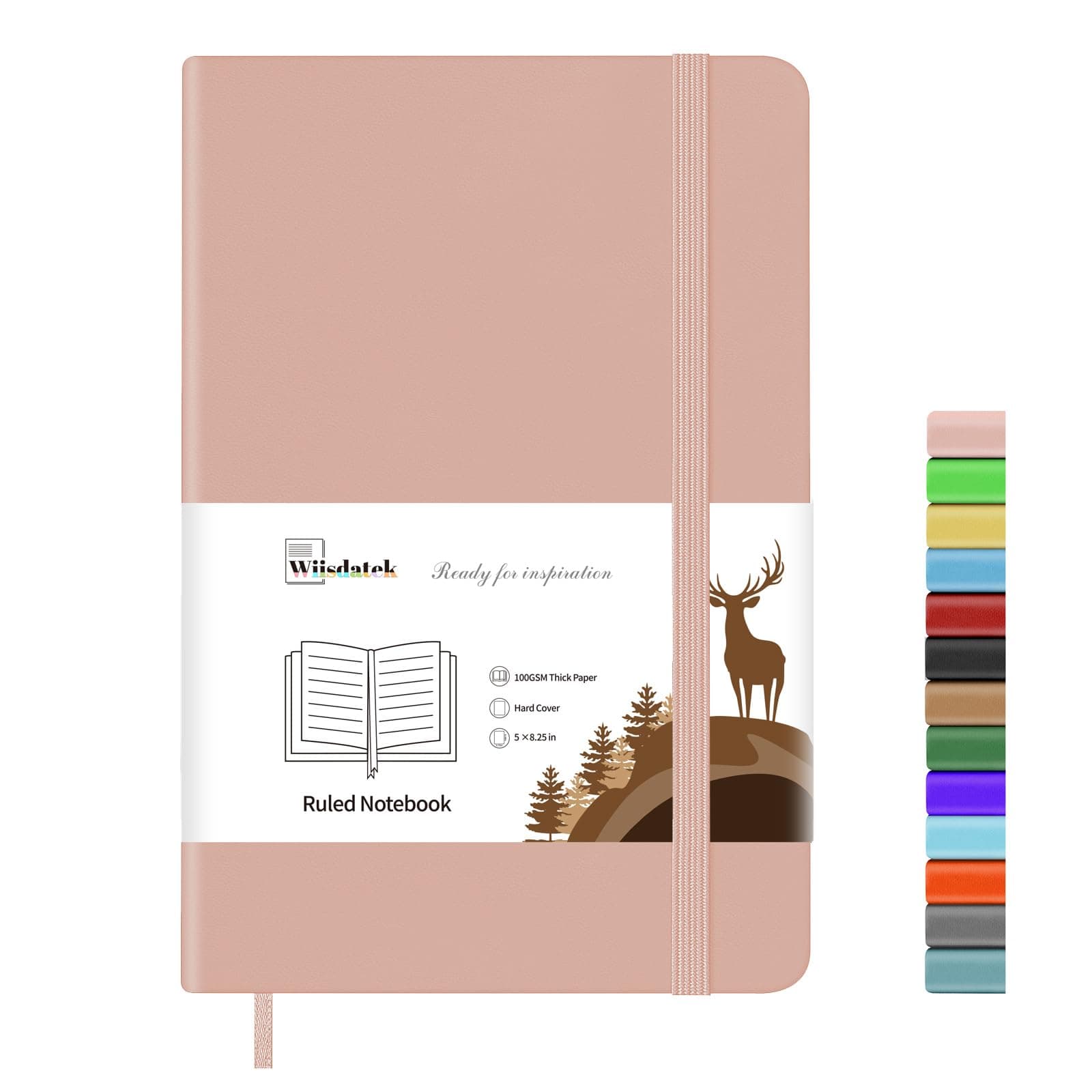 Wiisdatek Ruled Journal Notebook - Lined Notebook with 100GSM Premium Thick Paper,Fine Inner Pocket,Hardcover Notebook for Journaling Writing, 5"×8.25"(Pink)