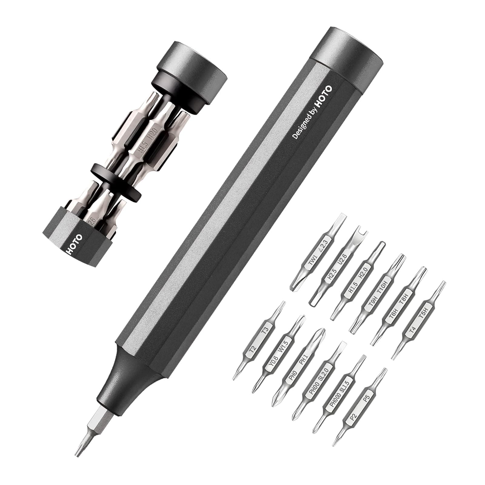 Precision Screwdriver Set, 24-in-1 Multi-Bit Screwdriver, Mini Hand Set with 12 Double End S2-Steel Bits, Ideal for Phone/Glasses/Watches/Laptop, Slate Grey