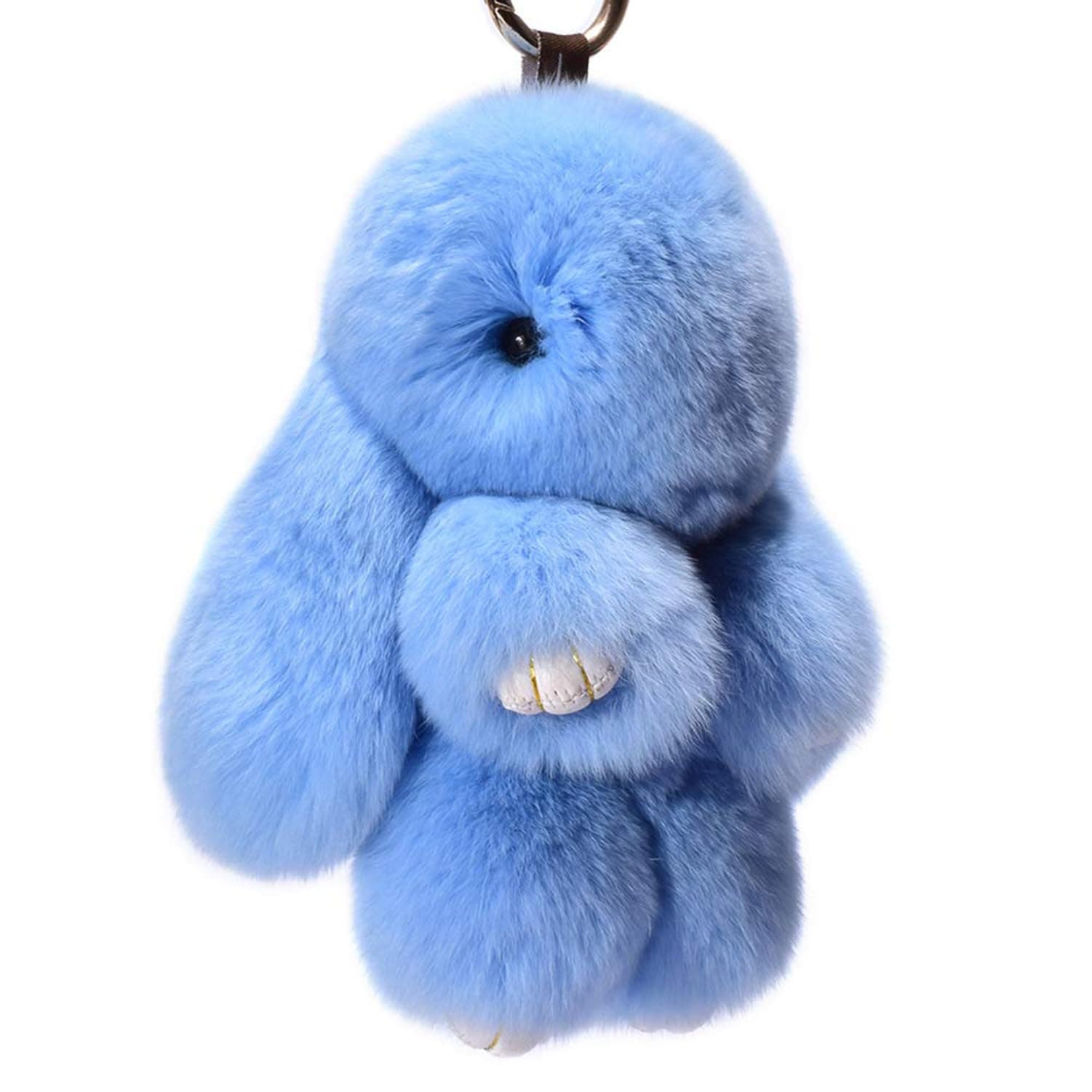 Soft Cute Rabbit Fur Pom Pom Keychain Fluffy Real Rex Bunny Keychain Decoration