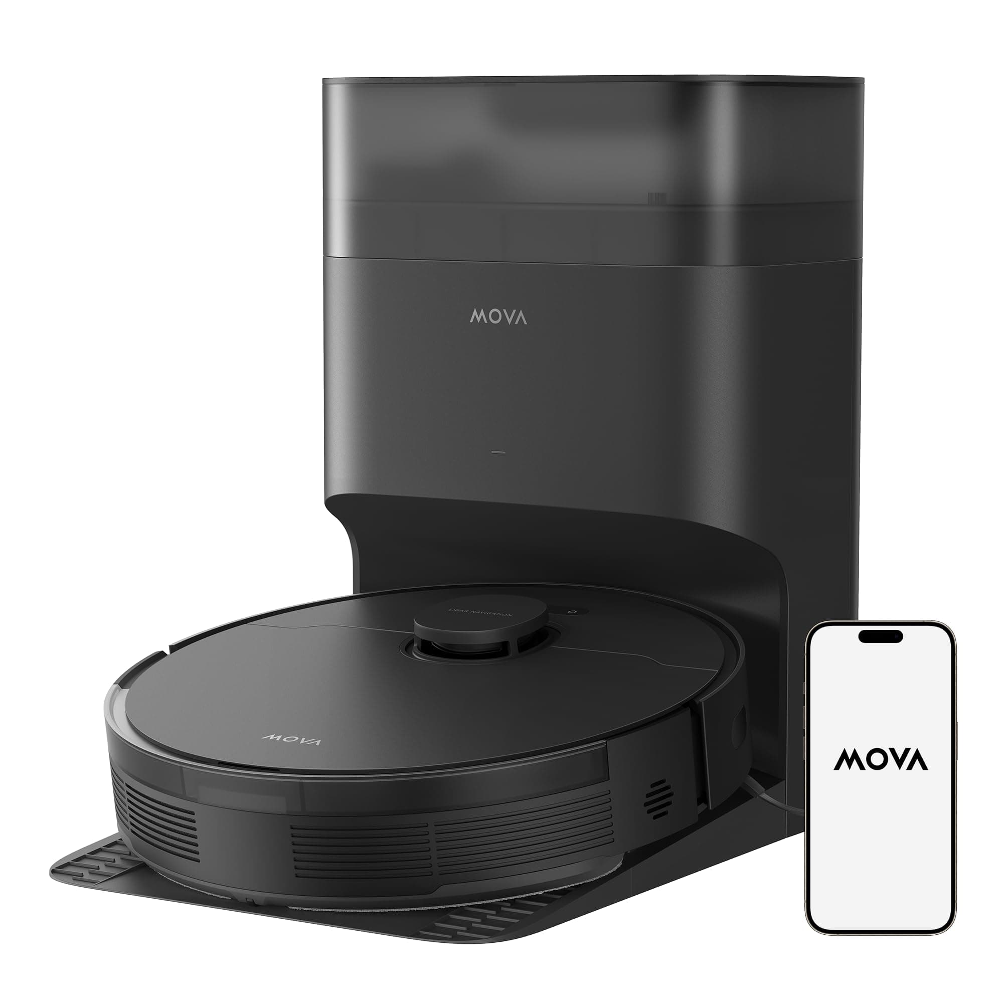 Mova S10 Plus Robot Vacuum with Self-Empty Dock, 7000Pa Suction, Liftable Brush, Hands-Free Cleaning for up to 90 Days with 4L Dust Bag, PreciSense LiDAR Navigation, App & Voice Control