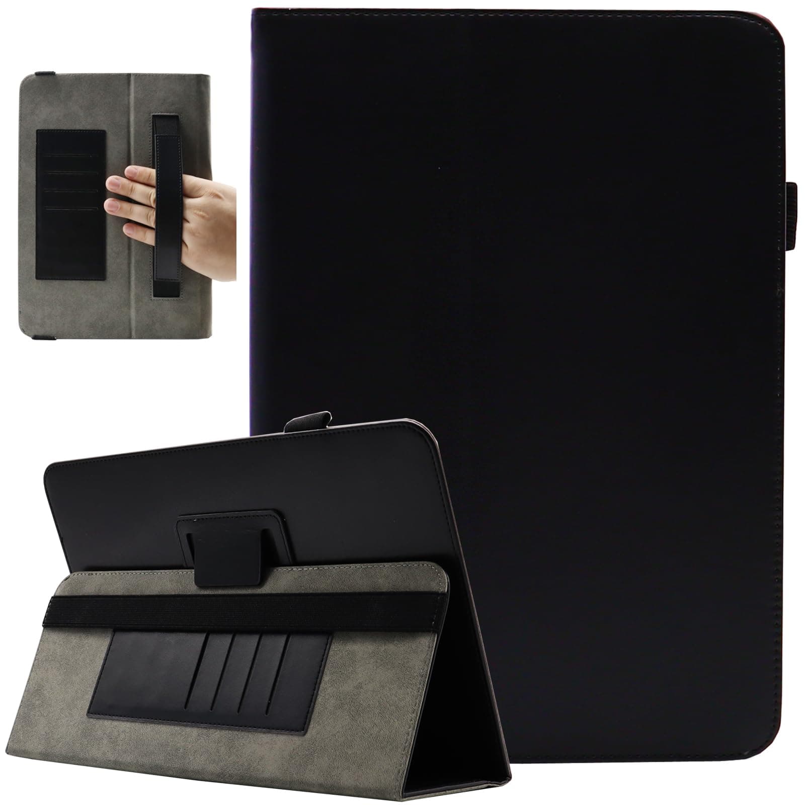 Universal 10 Inch Tablet Case, Universal 10.1 Inch Tablet Case, Protective Folio Stand Android Case for 9.6-10.5 Inch Tablet with Hand Strap and Cards Slots, Black